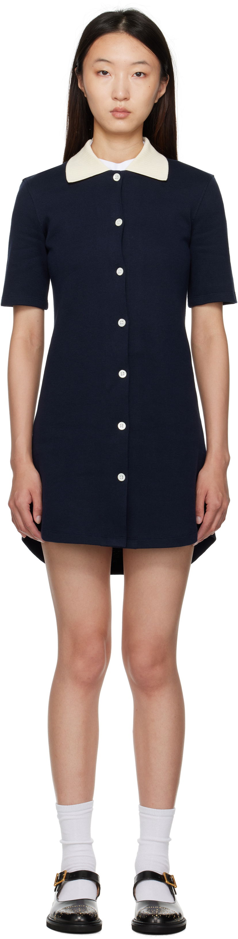 Mekko Thom Browne Thom Browne Double Face Knit Polo Minidress Tummansininen | FJD129A-J0223