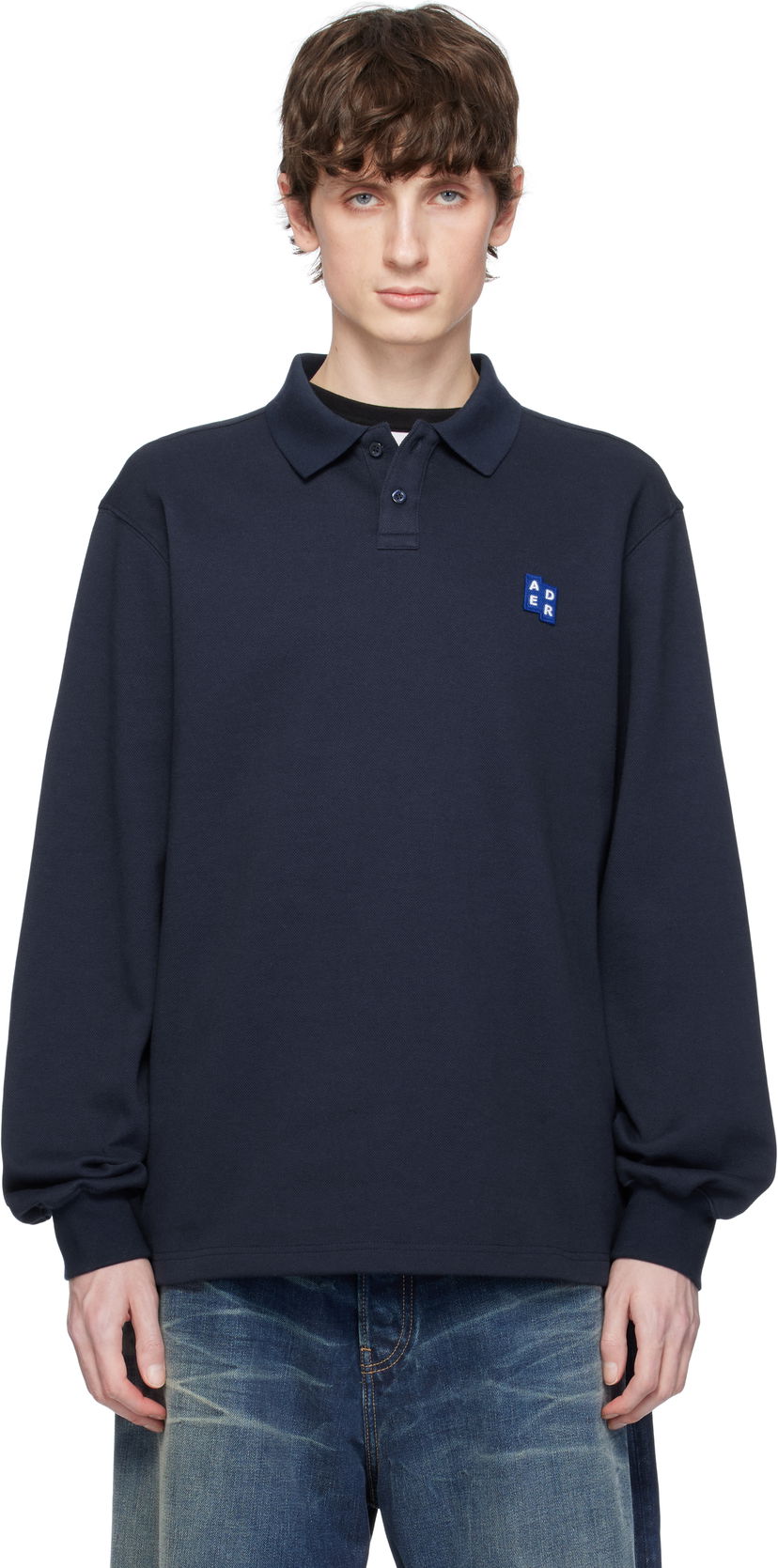 Poolopaita ADER ERROR ADER error TRS Tag 04 Long Sleeve Polo Tummansininen | BO42FYPL0101NV