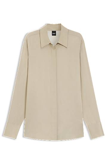 Paita BOSS Regular-Fit Satin Blouse Beige | 50542007