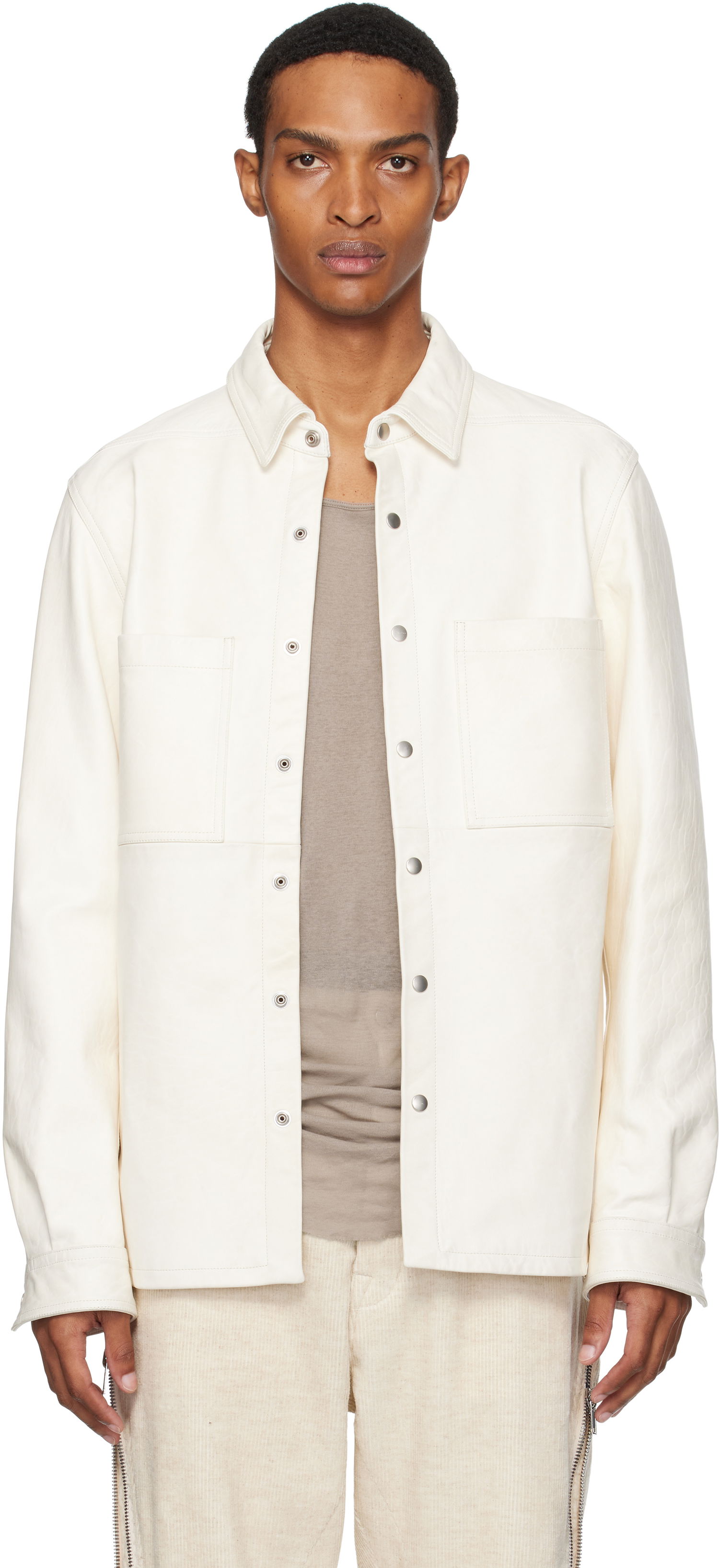Takki Rick Owens Rick Owens Concordians Leather Overshirt Valkoinen | RU02E1744 LBH, 0