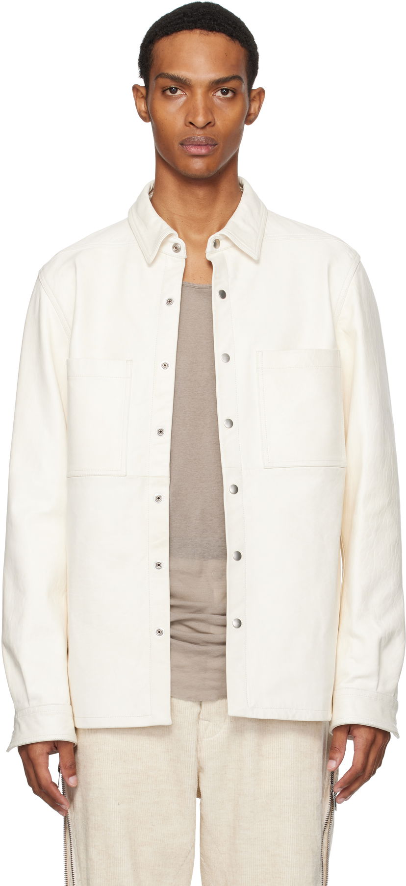 Takki Rick Owens Rick Owens Concordians Leather Overshirt Valkoinen | RU02E1744 LBH