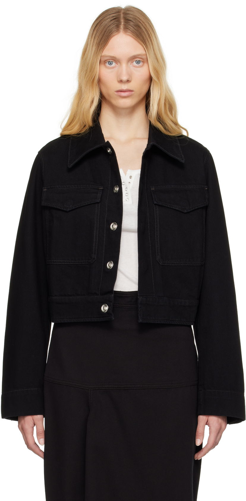 Takki LEMAIRE Lemaire Two Pocket Cropped Denim Jacket Musta | OW1139 LD1031