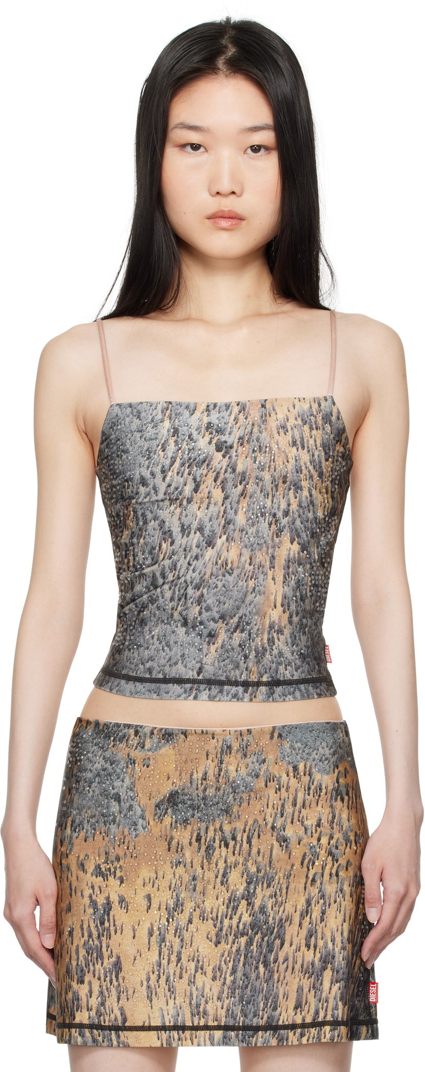 Crop top Diesel Printed Rhinestone Tank Top Ruskea | A14459 0KMAQ