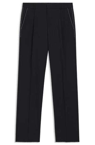 Housut BOSS Relaxed-Fit Virgin Wool Trousers Tummansininen | 50545809