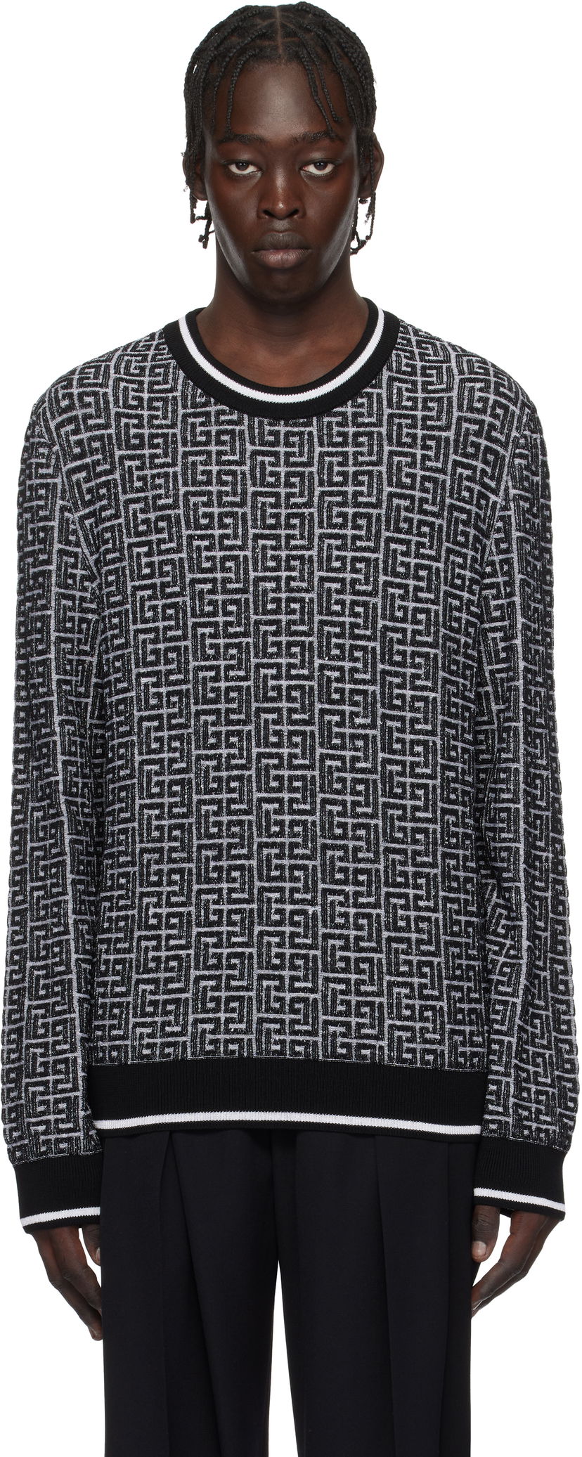 Villapaita Balmain Geometric Knit Sweater Musta | EH1KD000KI03