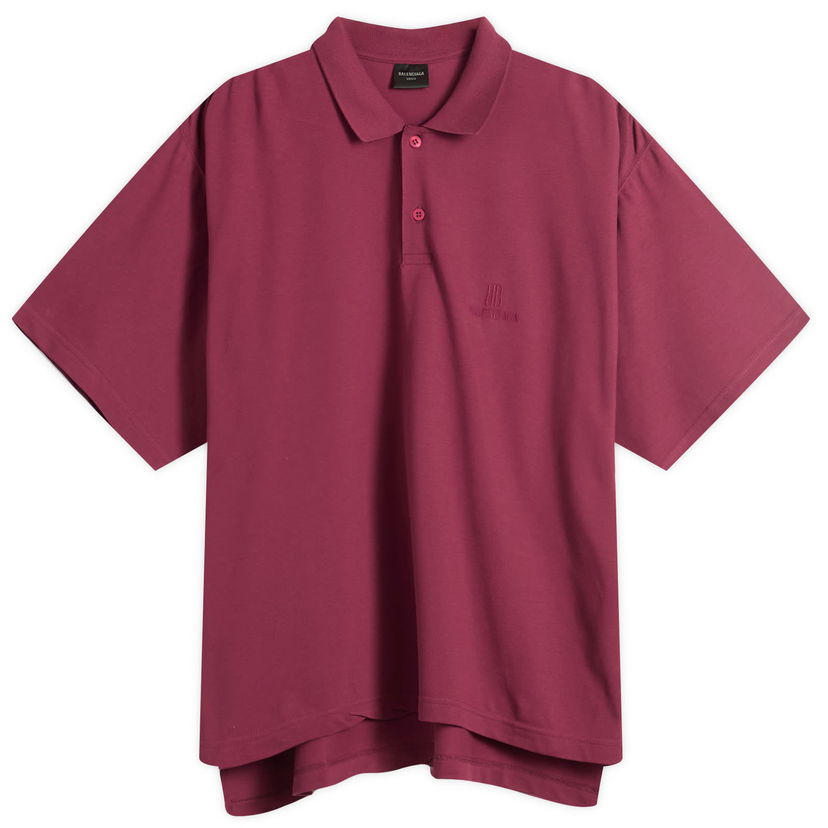 Poolopaita Balenciaga Nano BB Logo Pique Al Short Sleeve Polo, Size Large Burgundia | 828531-TSVO4-4029