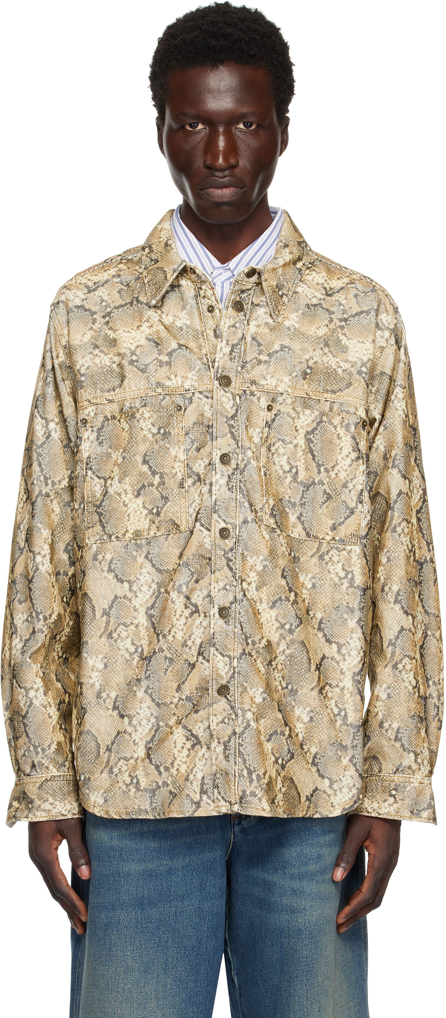 Paita ISABEL MARANT Isabel Marant Victor Snakeskin Print Shirt Beige | CH0196HA-B4G02H, 0