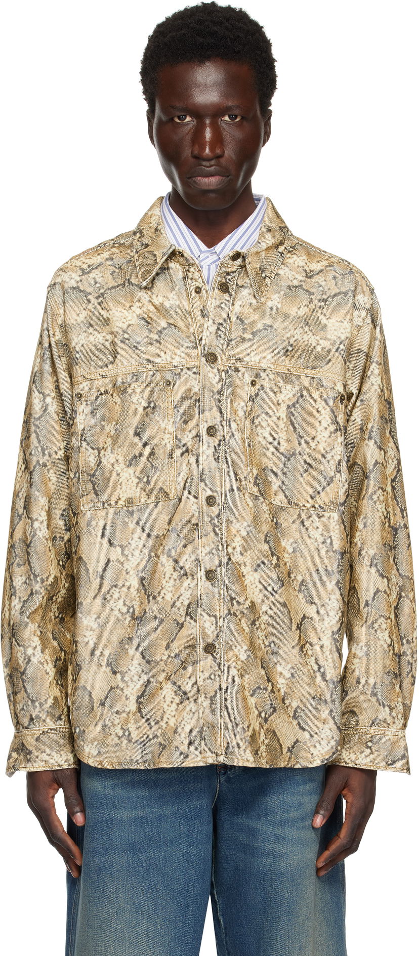 Paita ISABEL MARANT Isabel Marant Victor Snakeskin Print Shirt Beige | CH0196HA-B4G02H