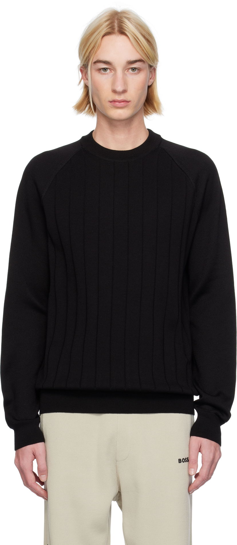 Villapaita BOSS Stripe Knit Sweater Musta | 50531162