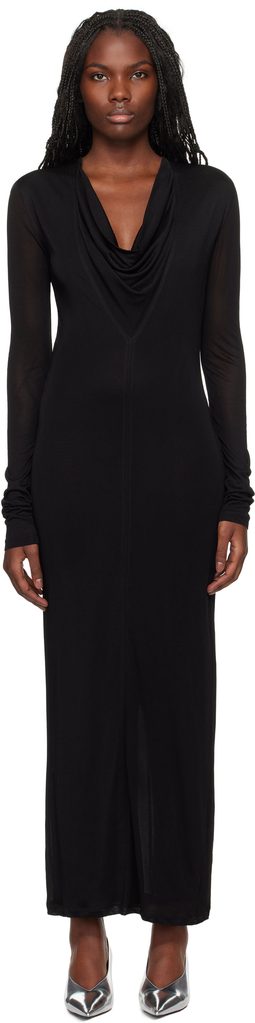Mekko TOTEME TOTEME Draped V-Neck Maxi Dress Musta | 244-WRD0176-FB0266