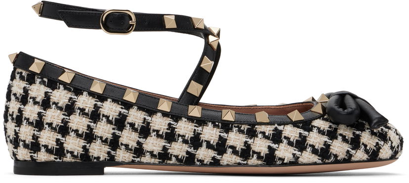 Kengänhoito Valentino Valentino Garavani Rockstud Tweed Ballerina Flats with Bow Detail Monivärinen | 6W2S0HB6MTB