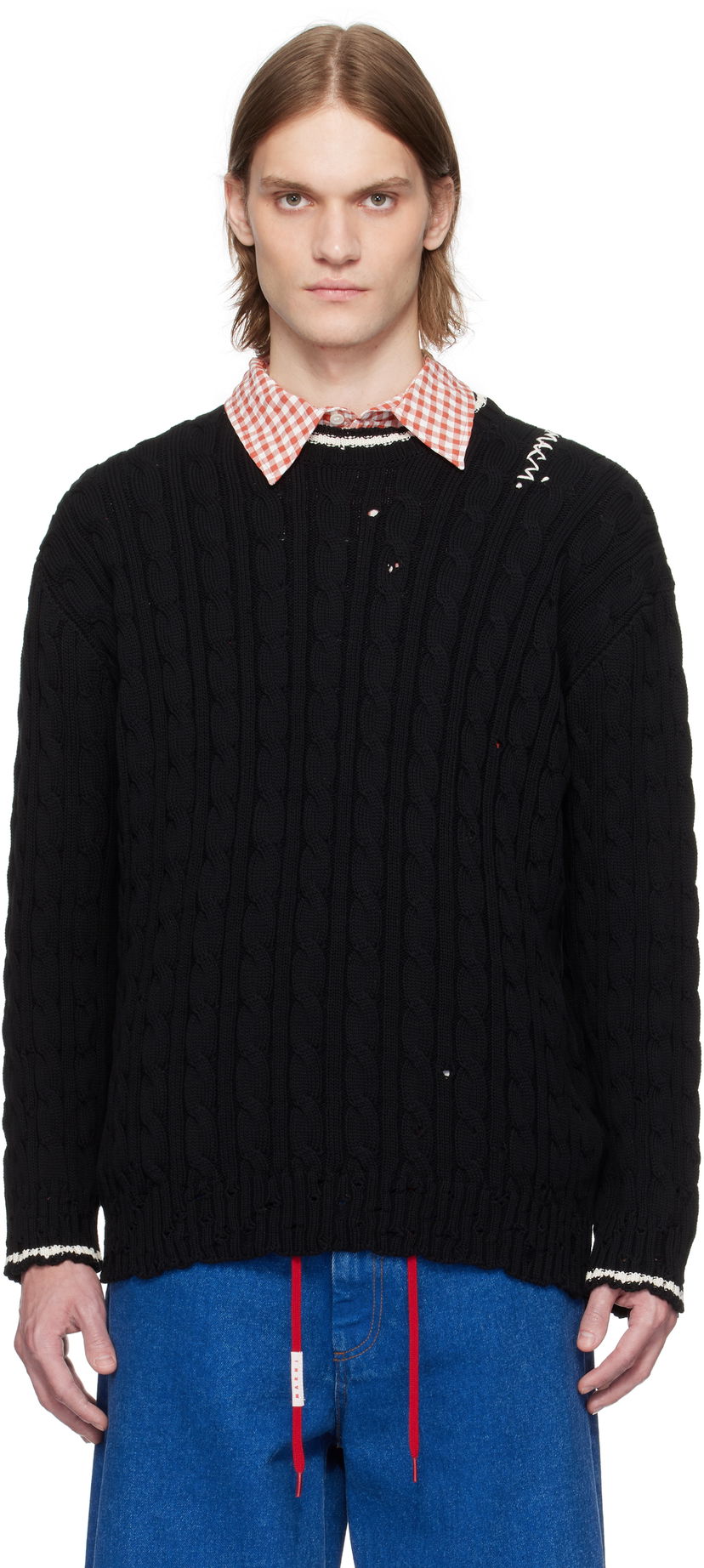 Villapaita Marni Marni Dishevelled Cable Knit Sweater Musta | POMG0071EQ UFC656