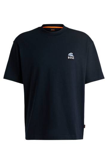 T-paita BOSS BOSS Slub-Cotton T-Shirt with Wave Graphic Tummansininen | 50540520