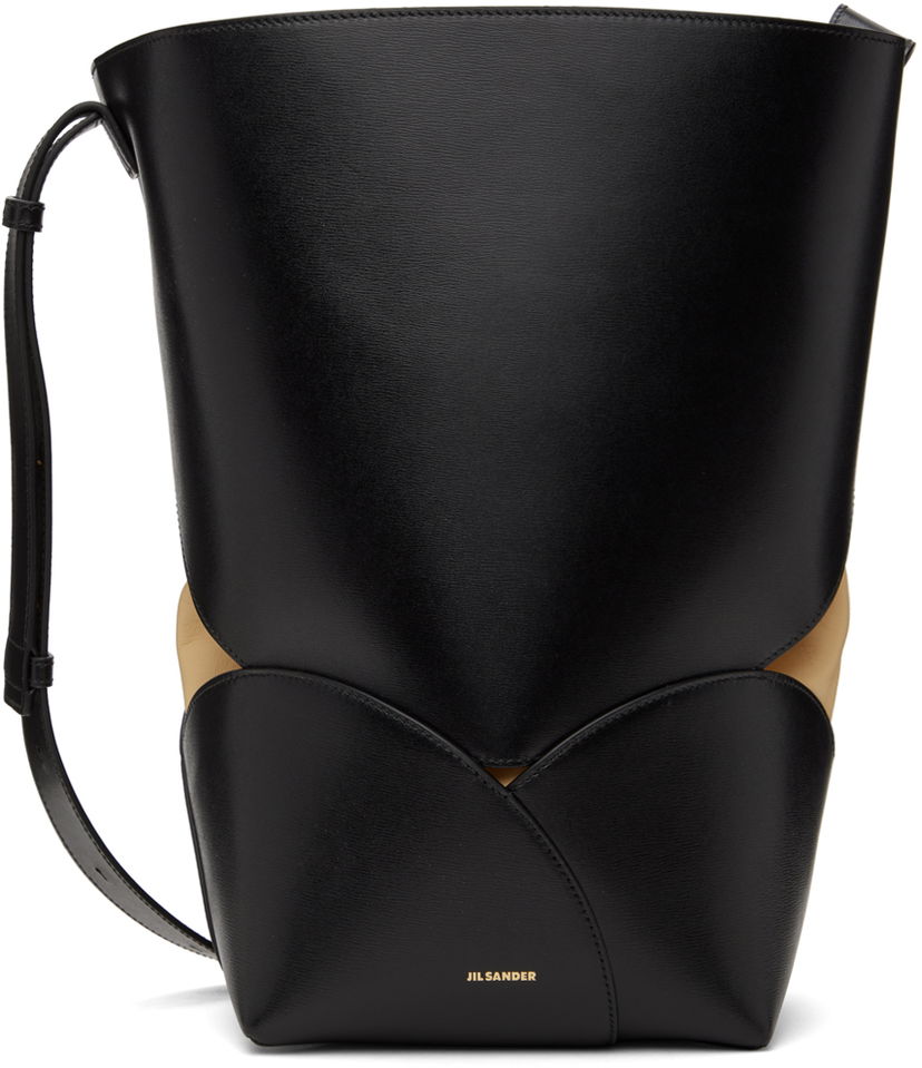 Kangaskassi Jil Sander Curve Bucket Medium Leather Shoulder Bag Musta | J07ZH0046_P7100