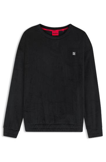 Huppari BOSS Ribbed-velvet sweatshirt with stacked logo Musta | 50549837
