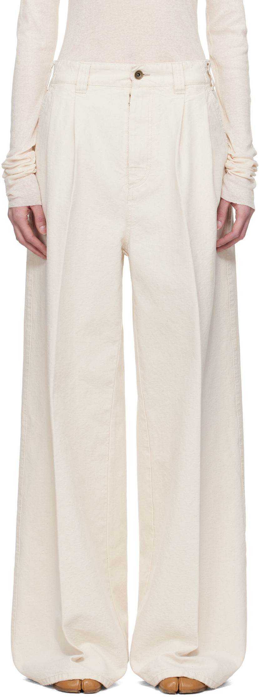 Housut Maison Margiela Maison Margiela Pleated Wide-Leg Jeans Valkoinen | S51KA0605 M35261