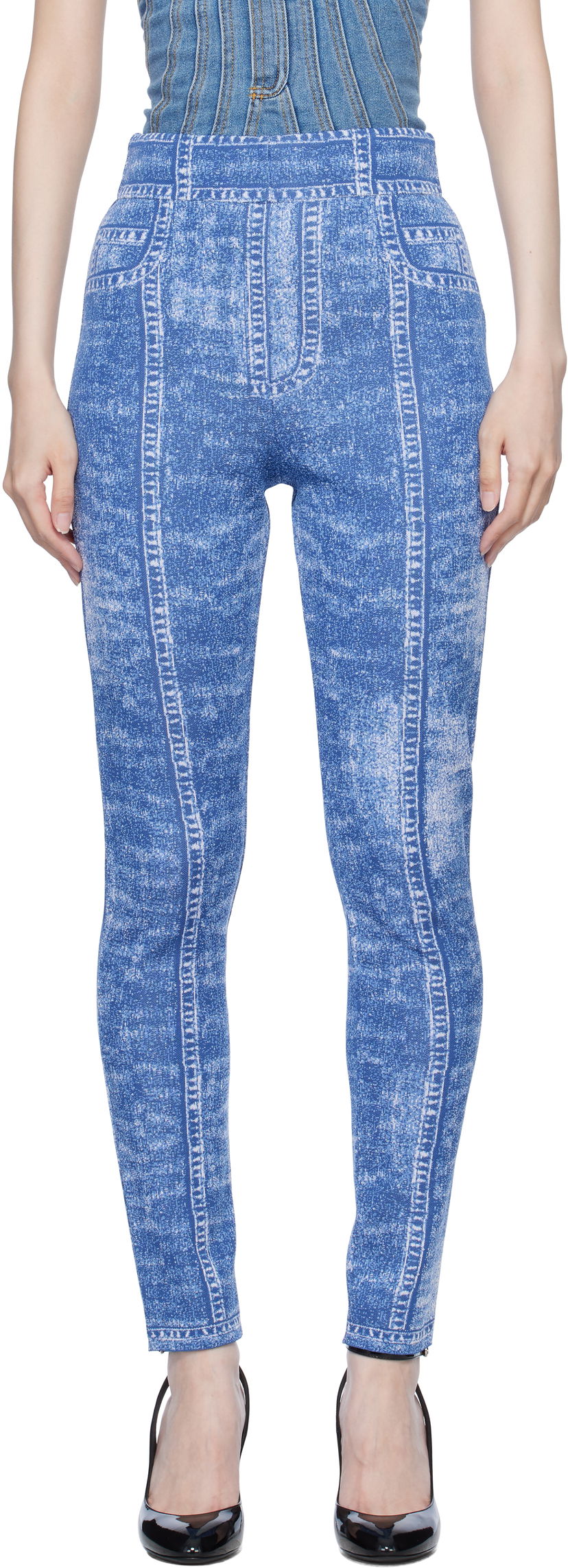 Leggingsit Balmain Denim Effect Knit Leggings Sininen | EF1PD185KH80