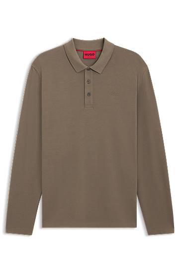 Poolopaita BOSS Long-Sleeve Cotton-Pique Polo Shirt Ruskea | 50547358