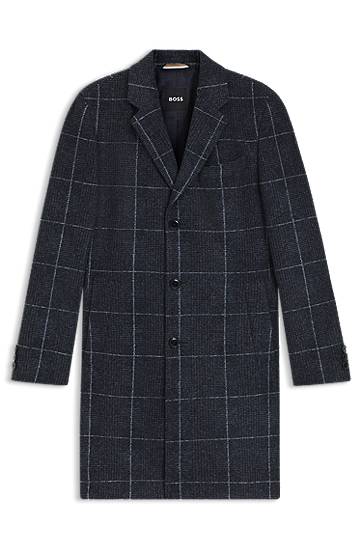 Takit BOSS Slim-Fit Checked Coat Tummansininen | 50551092