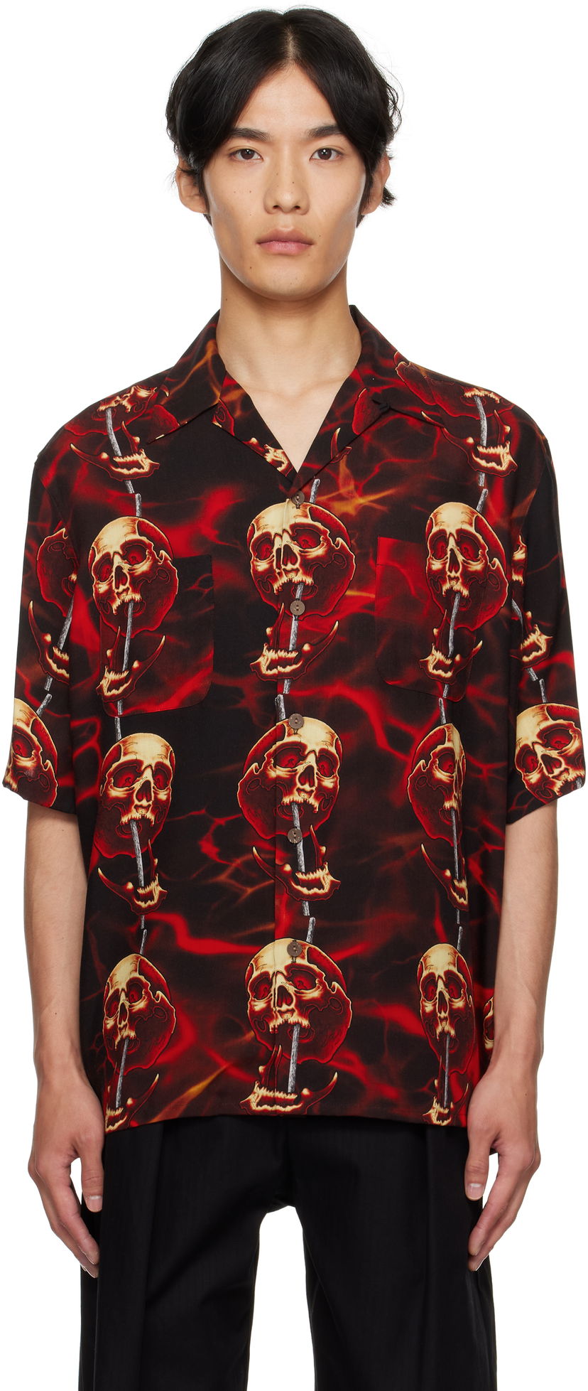Paita WACKO MARIA WACKO MARIA Tattoo Studio Edition Skull Print Shirt Punainen | 56TS-WM-HI15