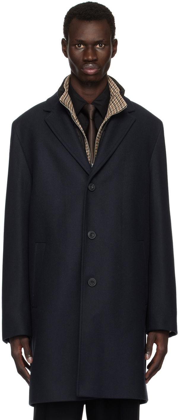 Takit BOSS Layered Wool Blend Overcoat Tummansininen | 50528836