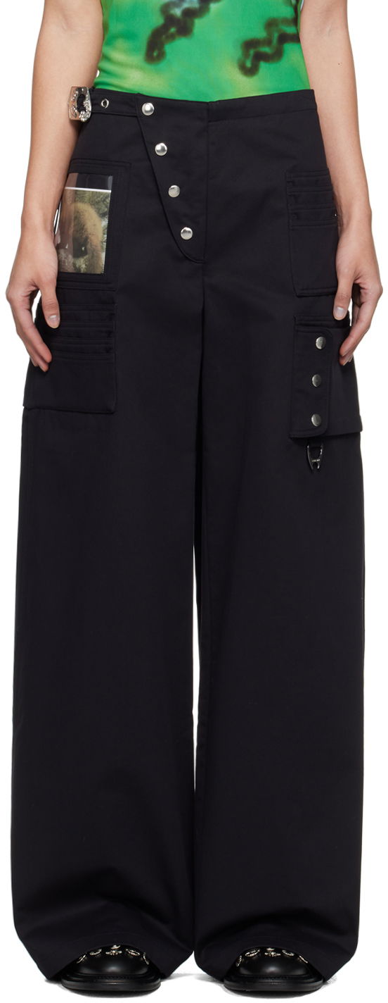 Cargo housut Chopova Lowena Miller Wallet Black Wide-Leg Trousers Musta | 4077