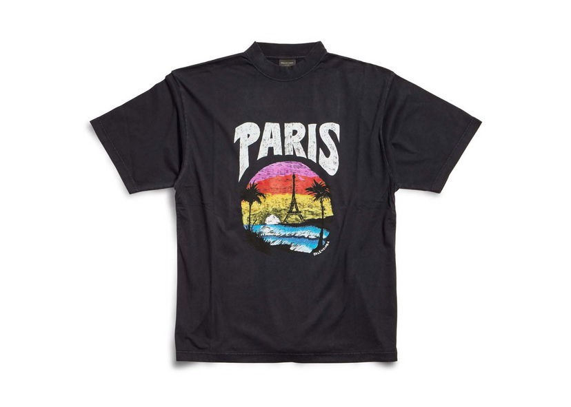 T-paita Balenciaga Paris Tropical T-shirt Musta | 764235 TPVL9