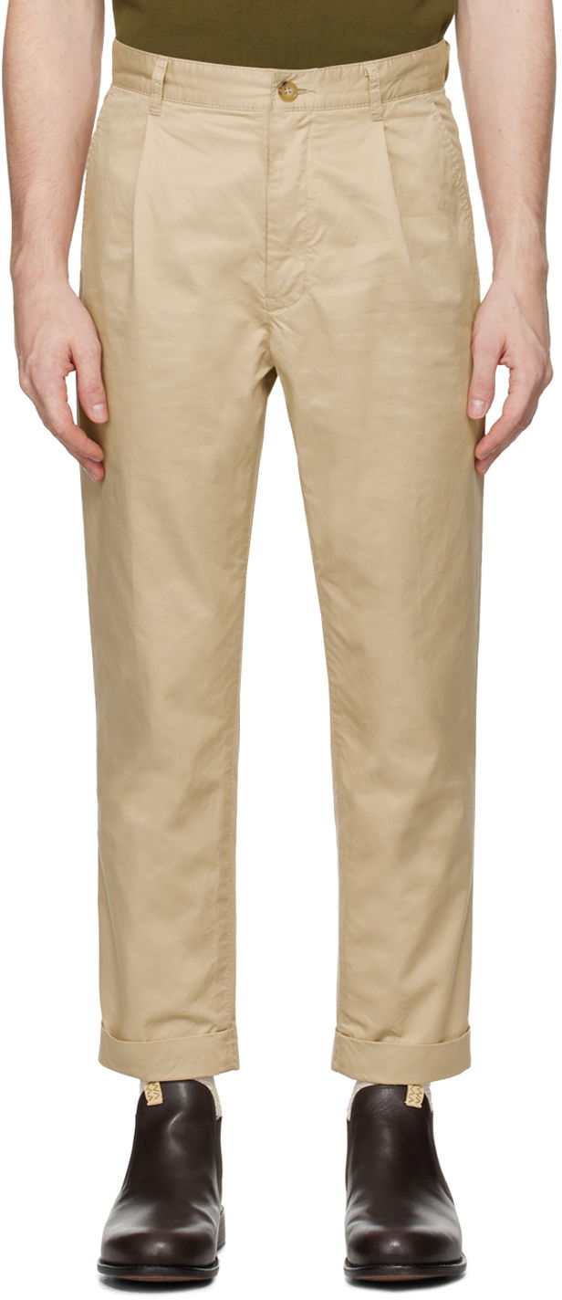 Housut BEAMS Beams Plus 1 Pleat Trousers Beige | 3823-0111-874