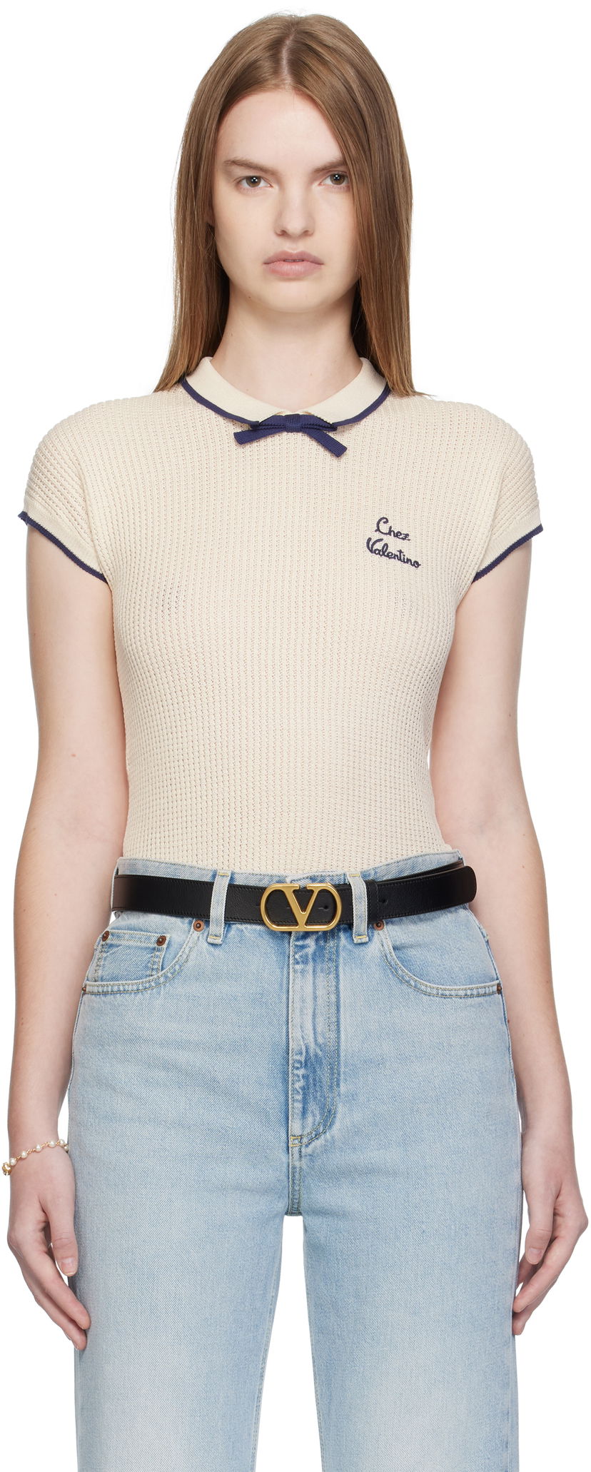 T-paitoja ja toppeja Valentino Valentino Cotton Knit Top Beige | 7B3KC66T9JV