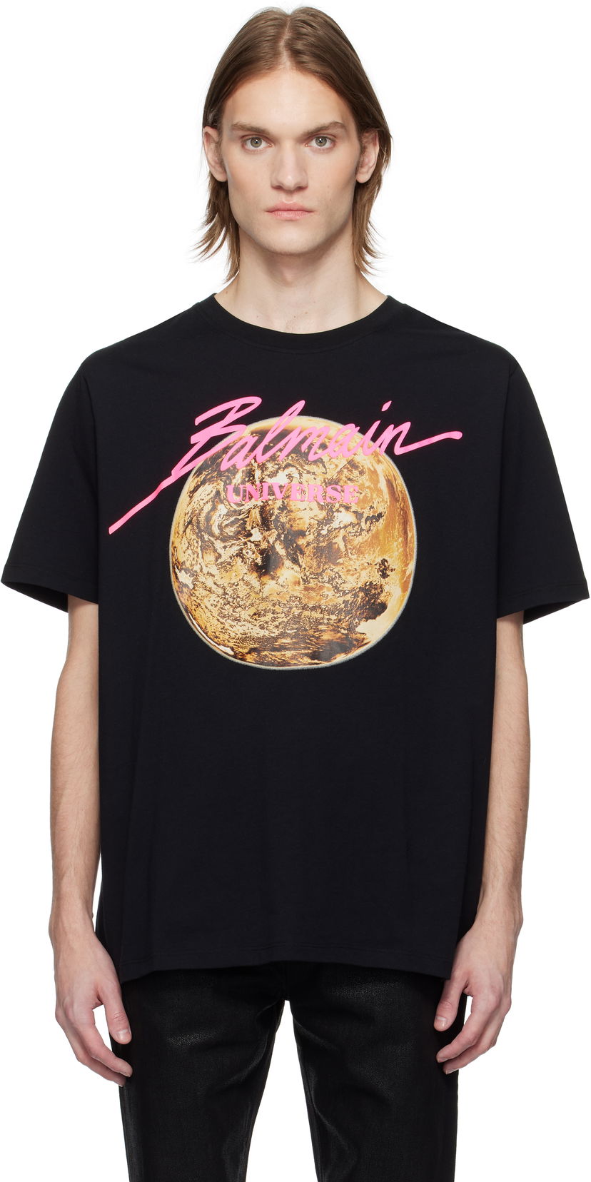 T-paita Balmain Balmain 'Universe' Logo & Planet Graphic T-Shirt Musta | EH0EG010GE78