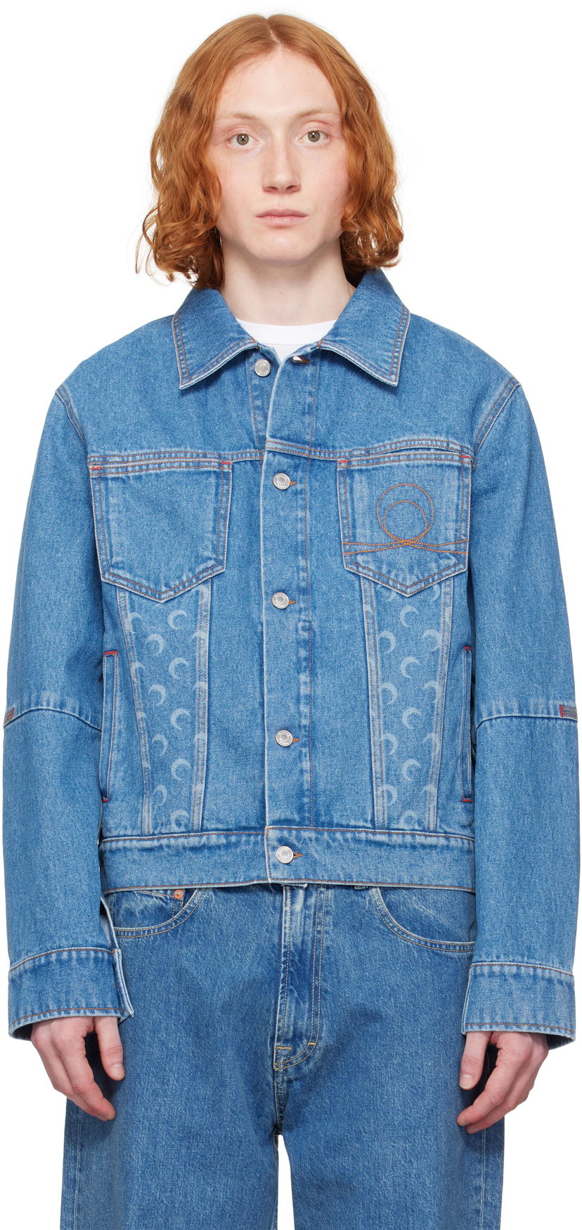Takki Marine Serre Marine Serre Moon Laser Denim Trucker Jacket Sininen | MJA063A CDEN0002
