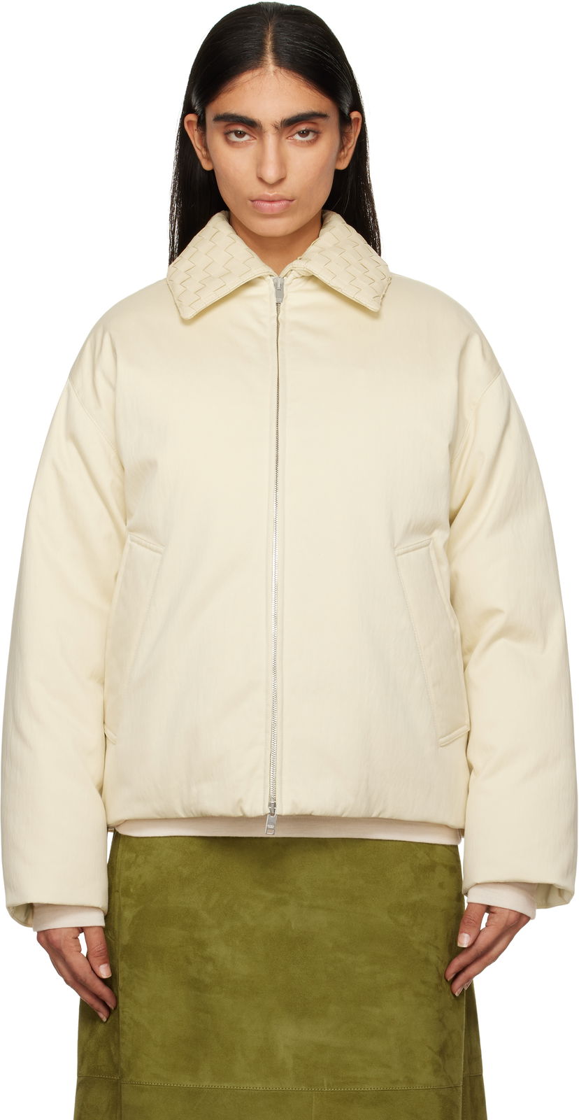 Puffer takki Bottega Veneta Cotton Twill Down Puffer Jacket Beige | 809558 V1X50
