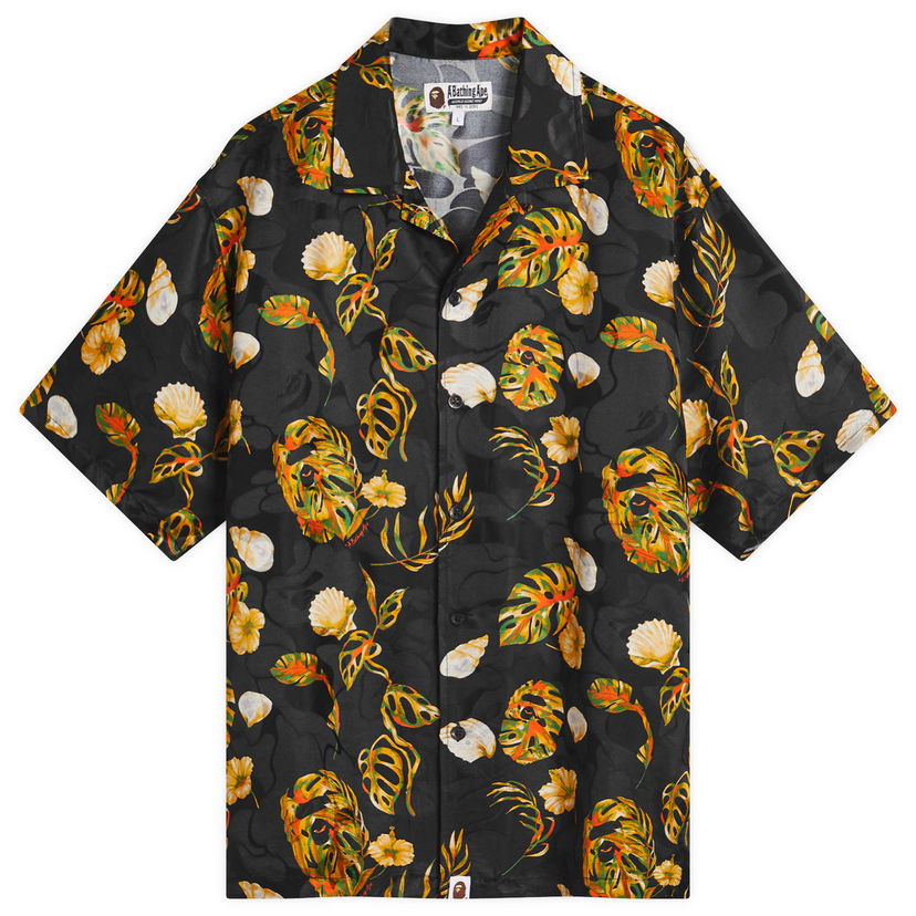 Paita BAPE A Bathing Ape Vacation Pattern Open Collar Shirt Musta | 001SRL301308M-BLK