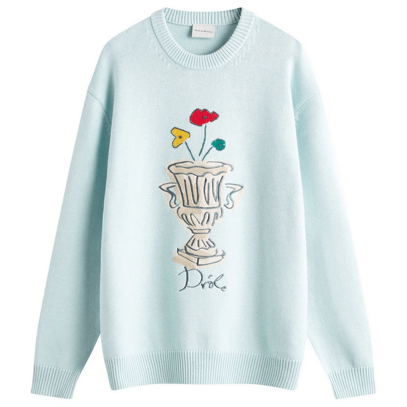 Villapaita Drôle de Monsieur Crew Knit with Vase Embroidery Sininen | F-PO174-WO023-LBE