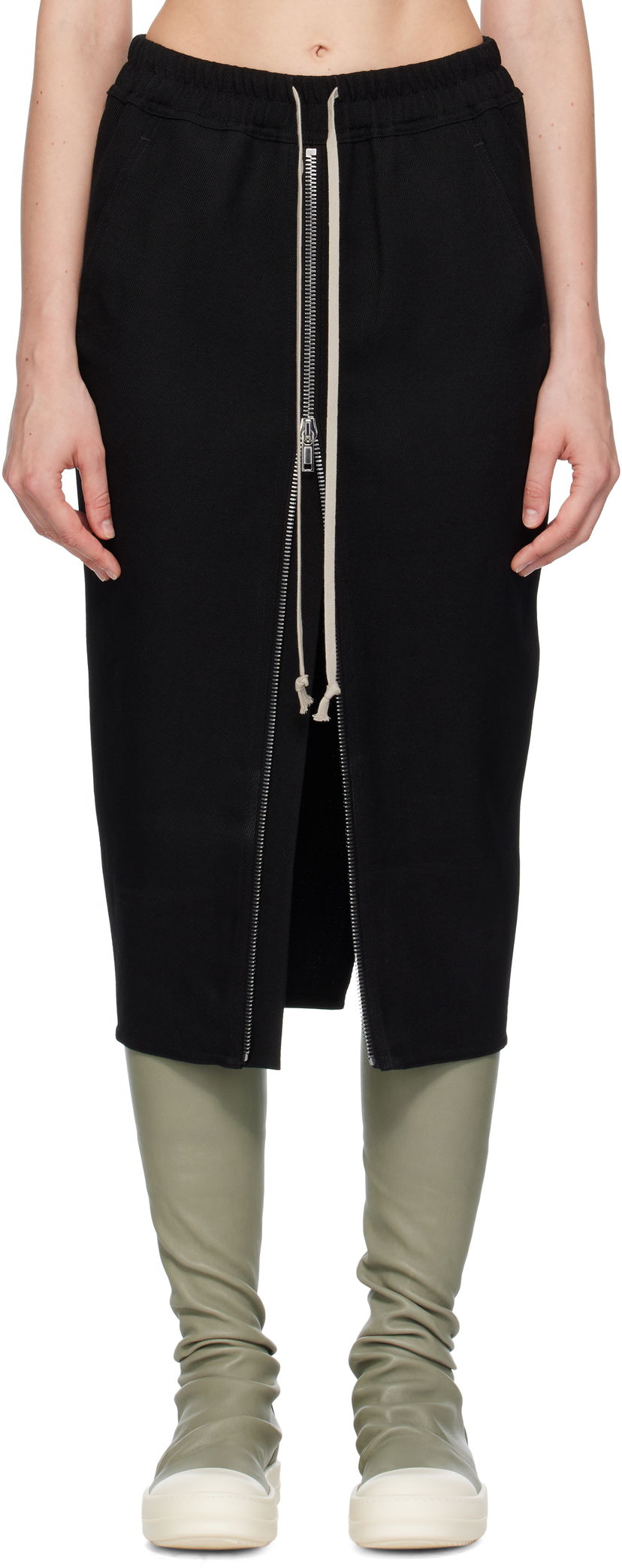 Hame Rick Owens Rick Owens Zipped Short Pillar Midi Skirt Musta | RP02E4375 WD