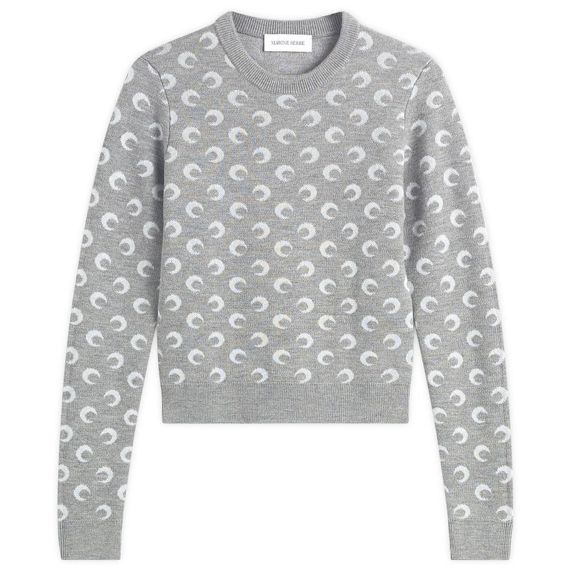 Villapaita Marine Serre Moon Jacquard Knit Fitted Crewneck Sweater Harmaa | WTK014BCKNI0530-GR60