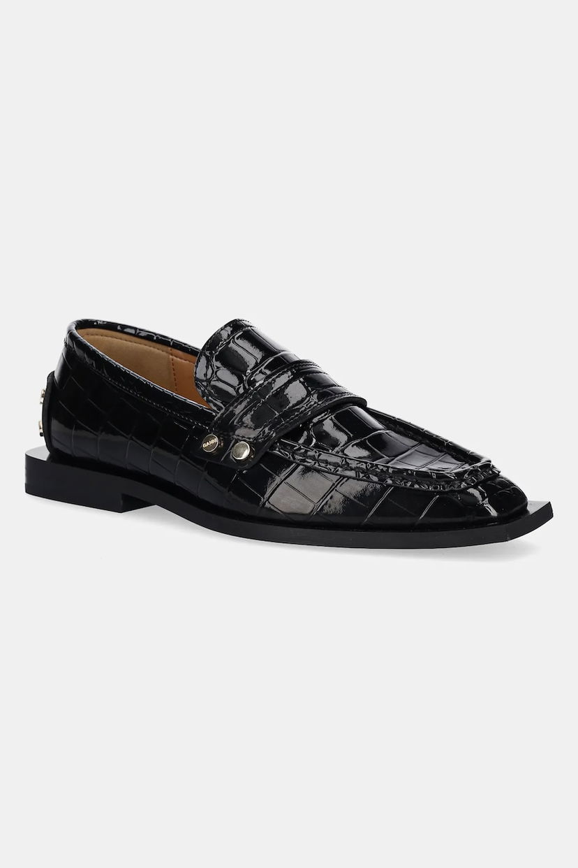 Tennarit ja kengät GANNI GANNI Studs Square Toe Shiny Croco Loafers Musta | S3014