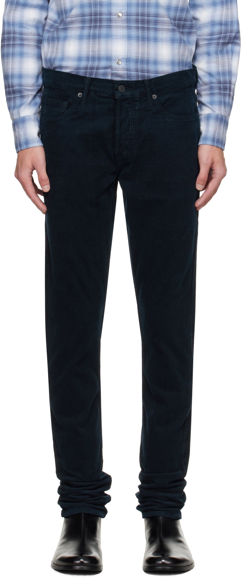 Housut Tom Ford TOM FORD 12 Waves Corduroy Slim Fit Stretch Trousers Tummansininen | DPS001-DMC081