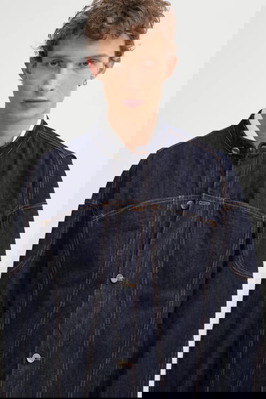 Takki ADER ERROR Transitional Mandarin Collar Denim Jacket with Contrast Stitching Tummansininen | BO01FWJK0105BL, 3