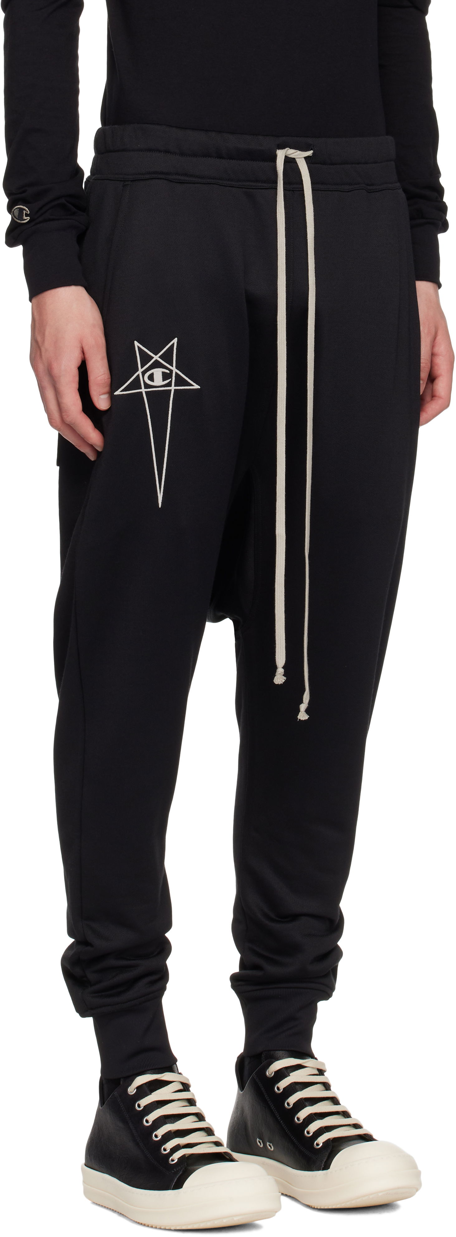 Verryttelyhousut Rick Owens Rick Owens Champion Edition Prisoner Drawstring Sweatpants Musta | CM01E1689 CHJS SHINY SWEAT JERSE, 1