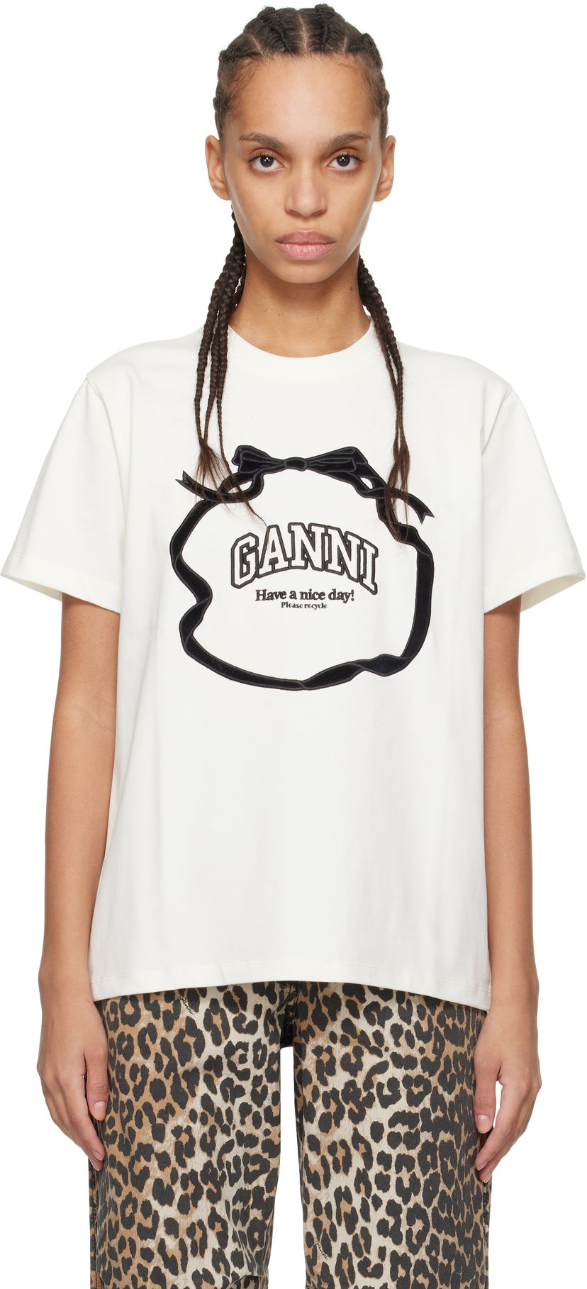 T-paita GANNI GANNI Heavy Cotton Bow Relaxed T-Shirt Valkoinen | T4110