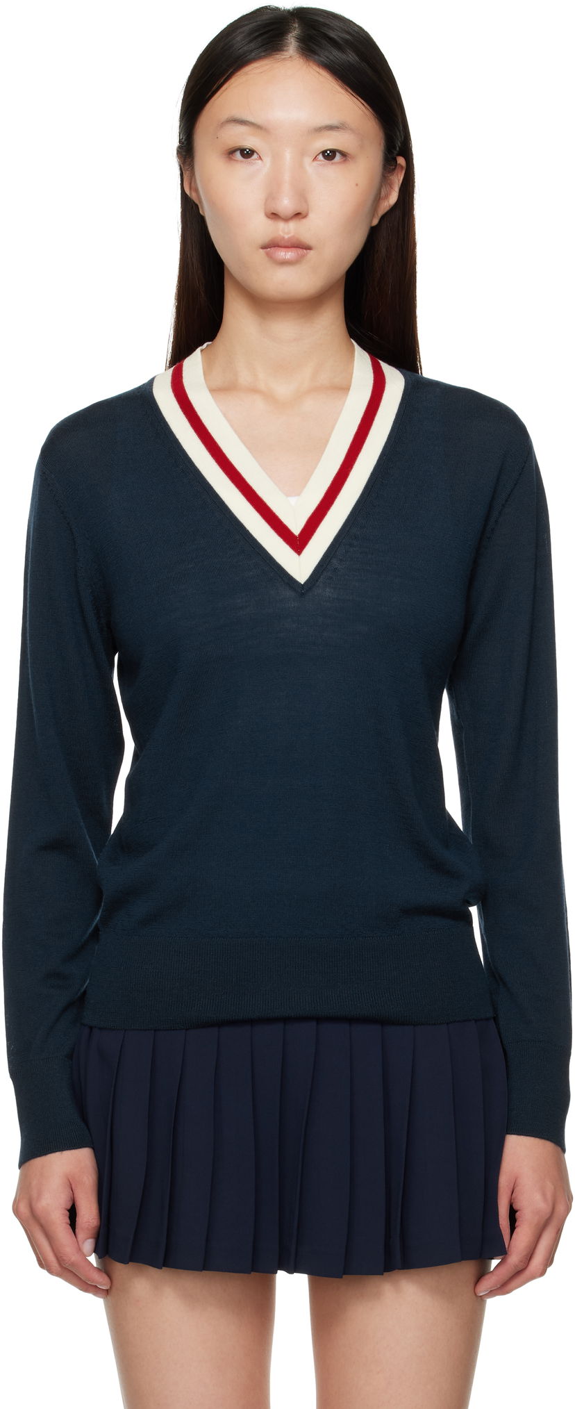 Villapaita Sporty & Rich Sporty & Rich Minimalist V-Neck Sweater Tummansininen | WS070602302BL117