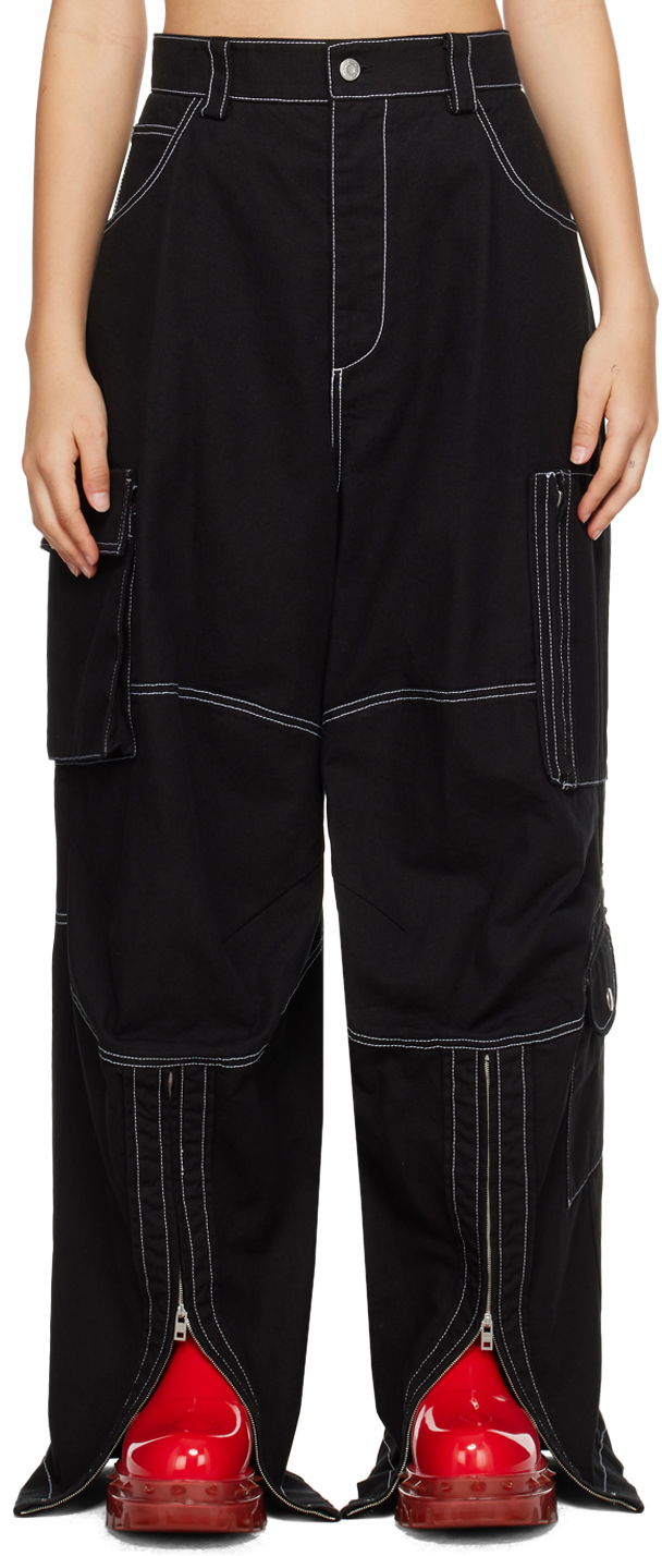 Cargo housut We11done We11done Topstitching Cargo Pants Musta | WD-PT3-23-218-W-BK