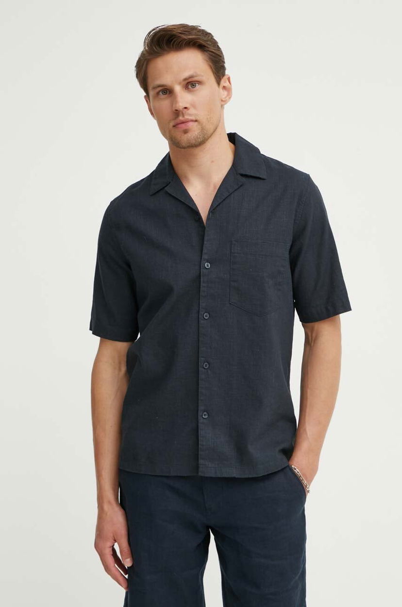 Paita Samsoe Samsoe Samsoe Samsoe SAOSCAR Linen Blend Resort Shirt Tummansininen | M24200074