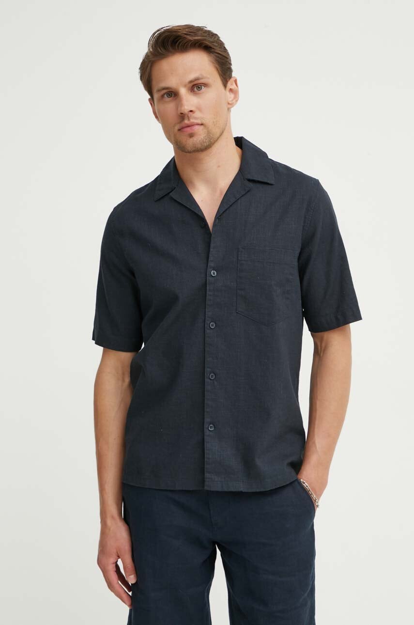 Paita Samsoe Samsoe Samsoe Samsoe SAOSCAR Linen Blend Resort Shirt Tummansininen | M24200074, 0