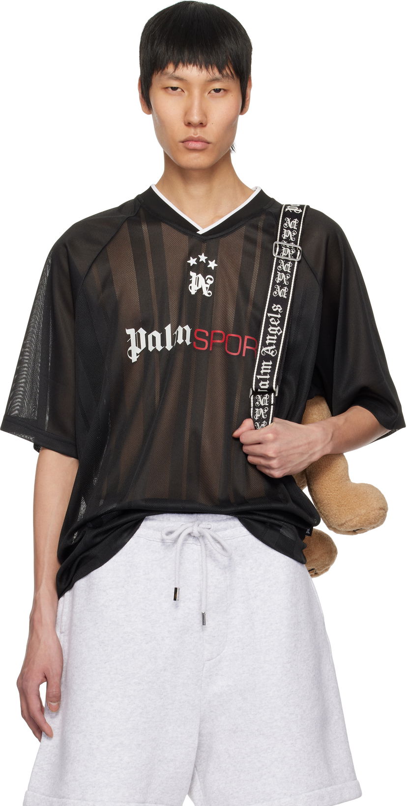 Jersey Palm Angels Palm Angels 'Palm Sport' Mesh T-Shirt Musta | PMAA104S25FAB0011003