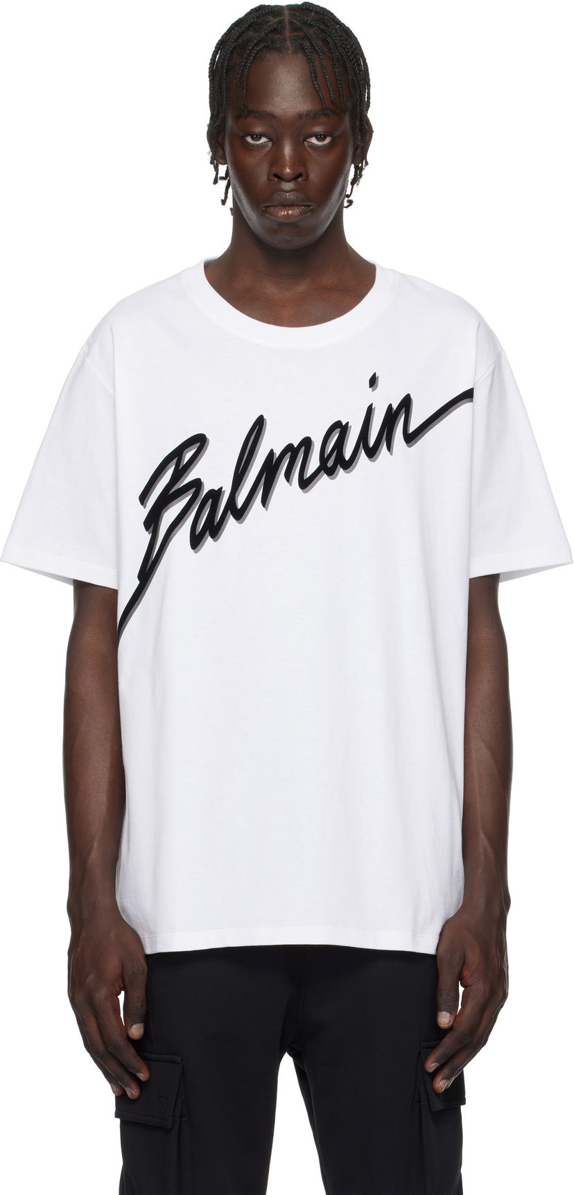 T-paita Balmain Flocked Logo T-Shirt Valkoinen | EH1EG010BC86