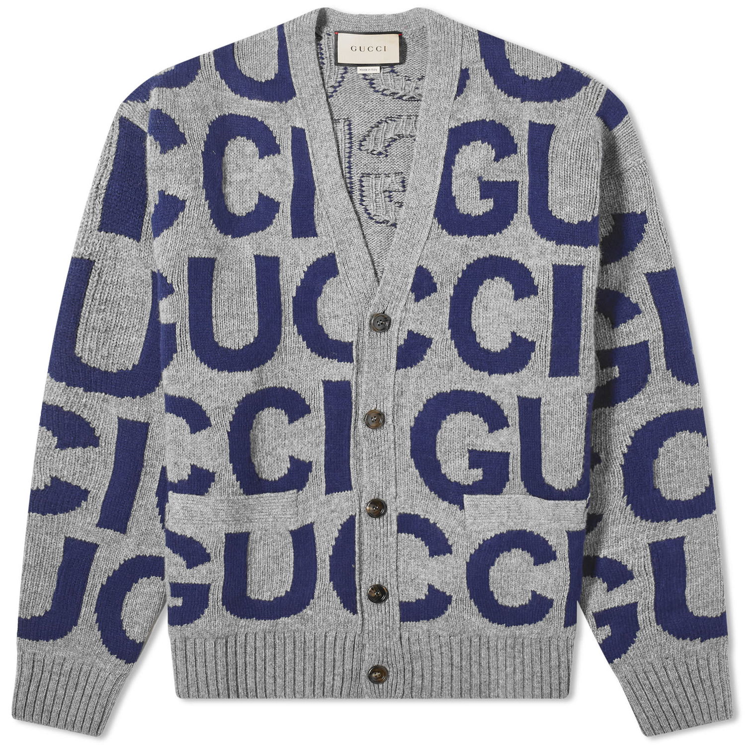 Villapaita Gucci Intarsia Logo Knit Cardigan Harmaa | 771707-XKDLV-1140, 0