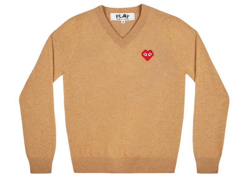 Villapaita Comme des Garçons Play x Invader V-Neck Sweater Beige | AZ-N082-051