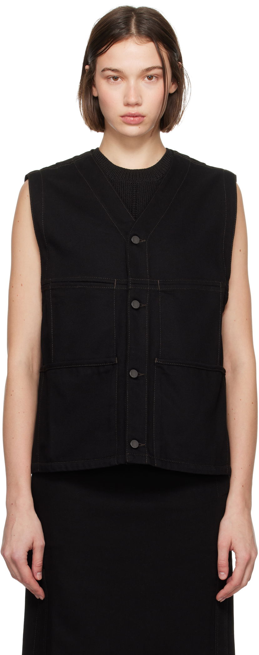 Liivi LEMAIRE Lemaire Y-Neck Denim Vest Musta | OW1109 LD1004